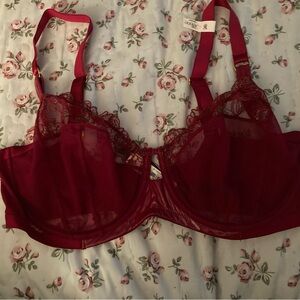 NWT Victorias Secret Red Lace Underwire Bra with Faux Leather Trim